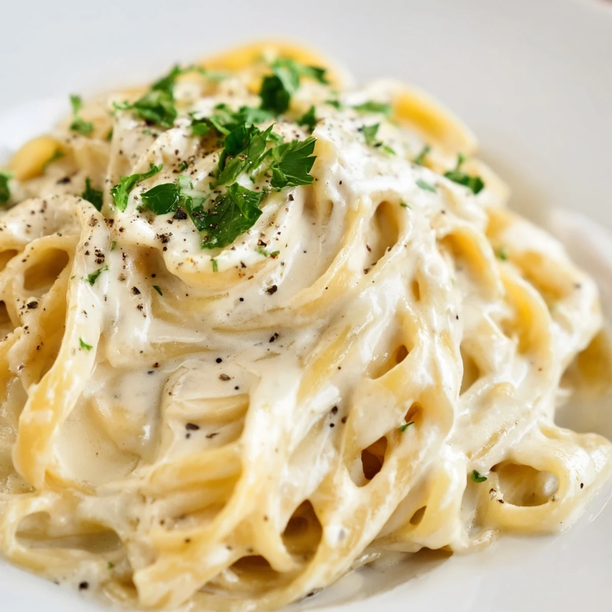 Twirling fettuccine coated in rich Creamy Dish Pasta, topped with extra grated Parmesan and freshly ground black pepper.