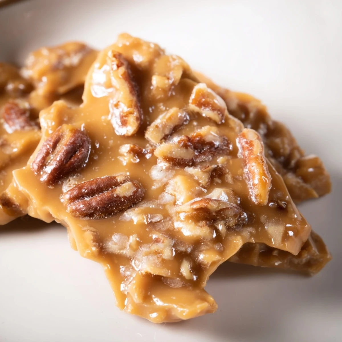 Golden Mardi Gras Pecan Pralines are stacked beside a steaming mug, inviting you to savor the New Orleans spirit.  