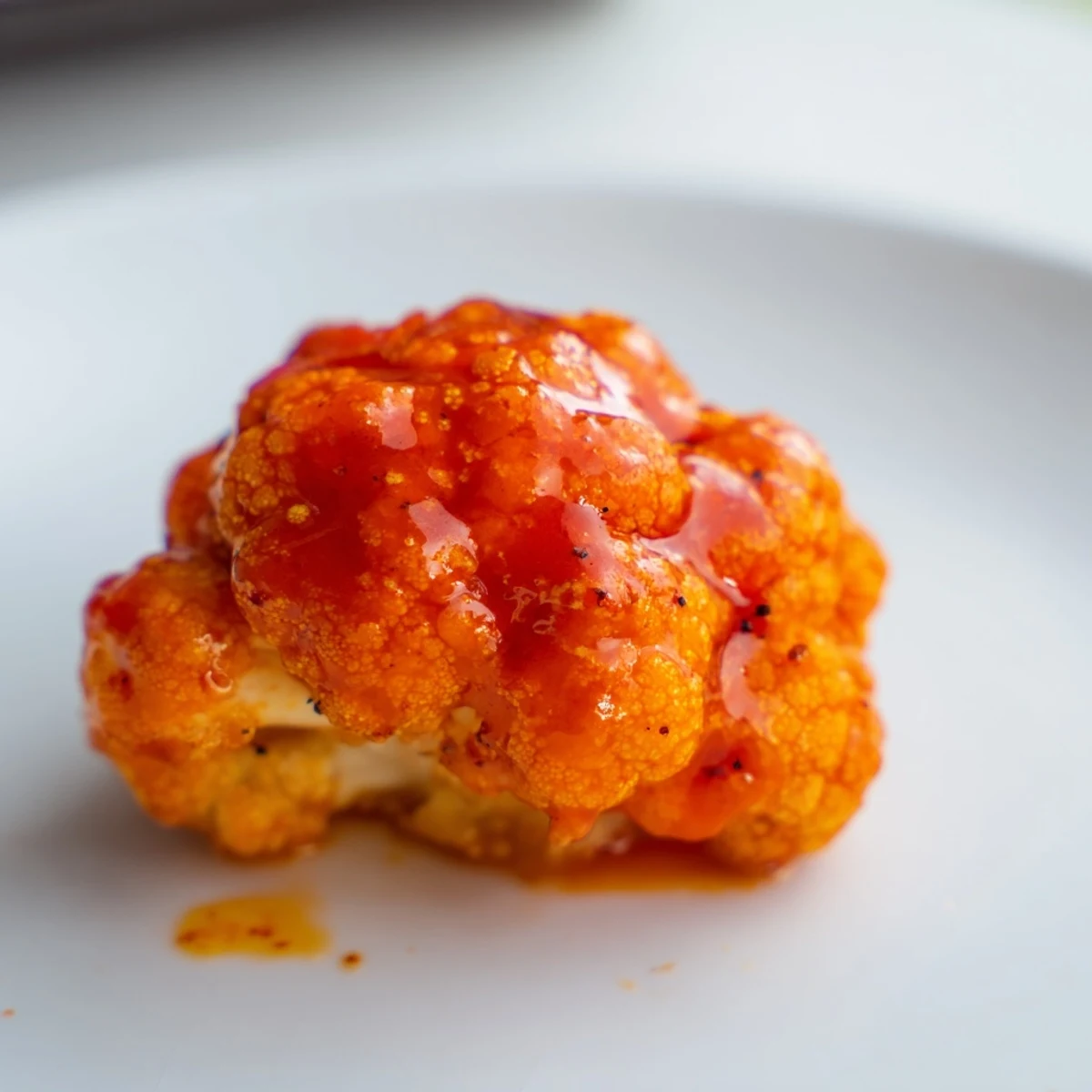 Golden-brown Super Bowl Buffalo Cauliflower Bites glisten with tangy red sauce, served alongside crisp celery and carrot sticks.