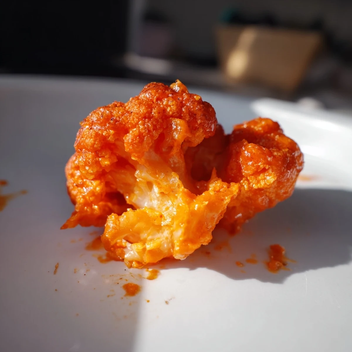 Freshly baked Super Bowl Buffalo Cauliflower Bites rest on a platter, offering a spicy aroma perfect for game day.