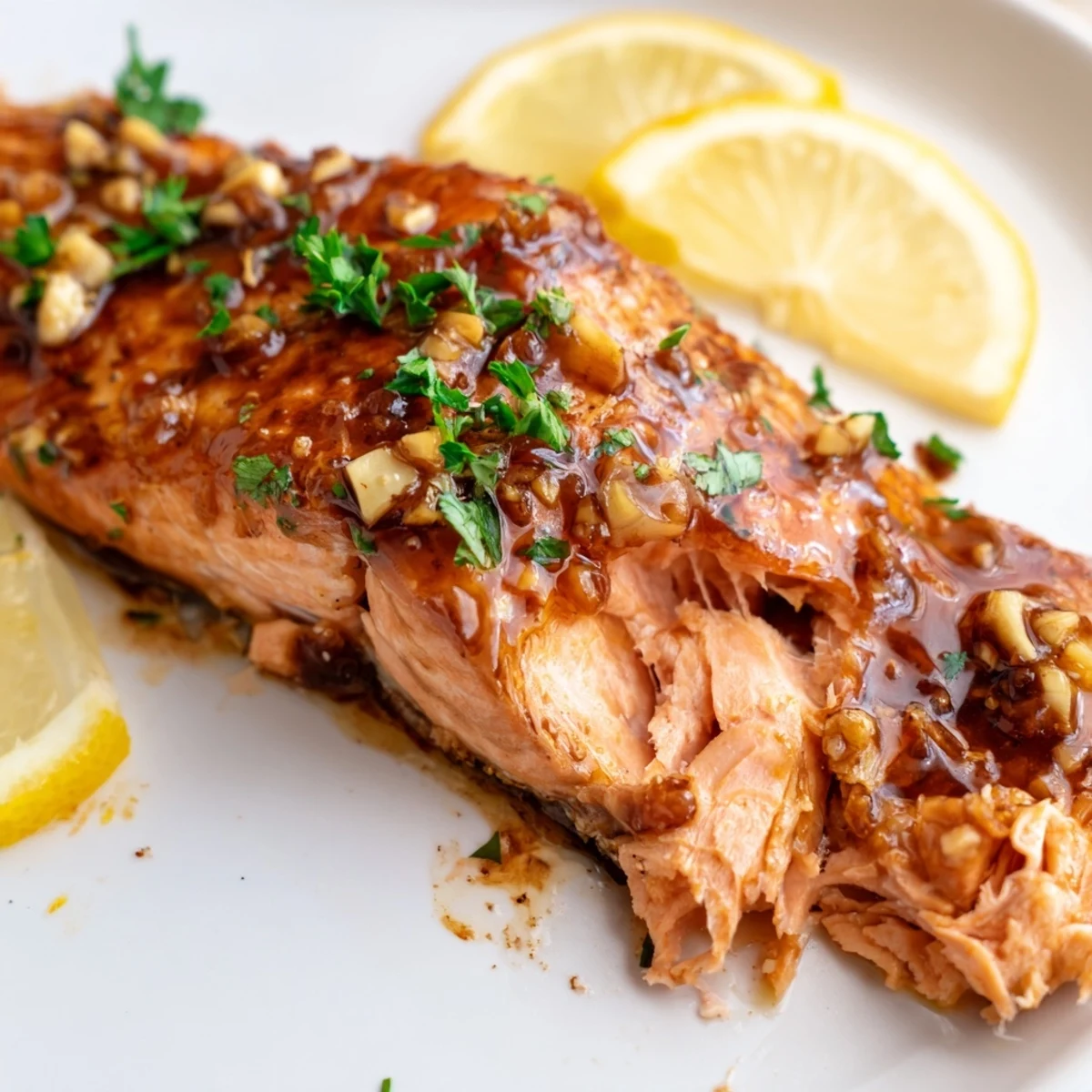 Moist, flaky salmon fillets smothered in a sticky sweet and savory honey garlic glaze, ready for a healthy weeknight dinner.