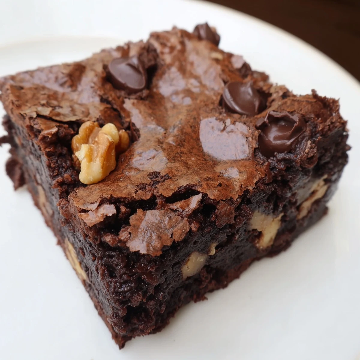 Warm chocolate desserts: fudgy Chocolate Fudge Brownies with Walnuts served on a plate, ready to enjoy with milk.