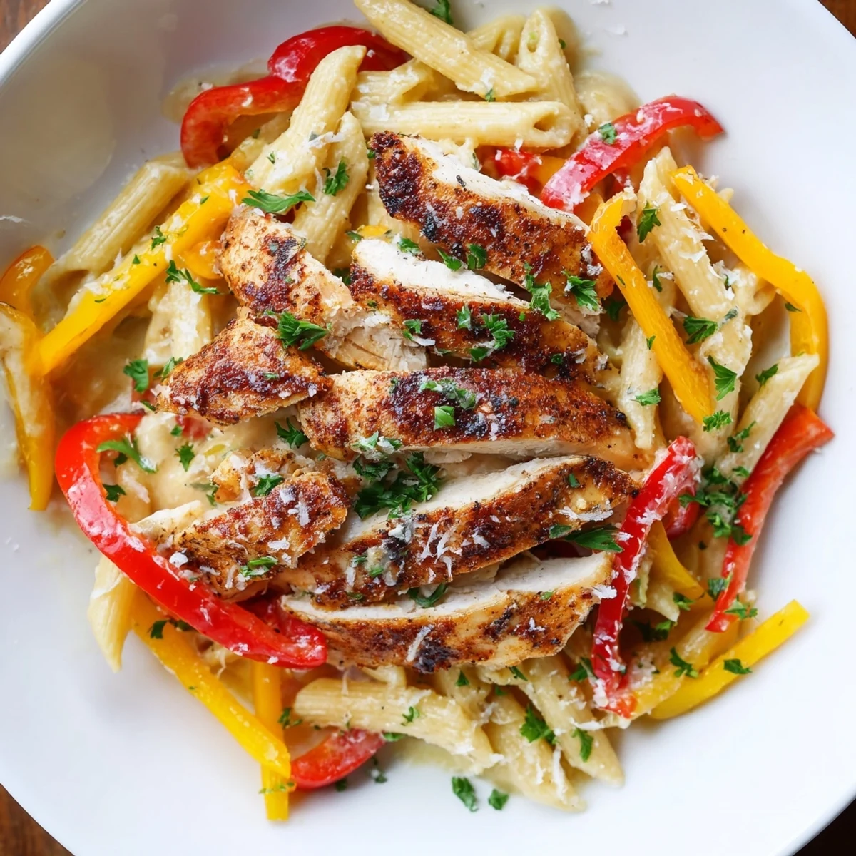 Cajun Chicken Pasta with Cream Sauce plated with fresh parsley and grated Parmesan, a bold weeknight dinner idea.