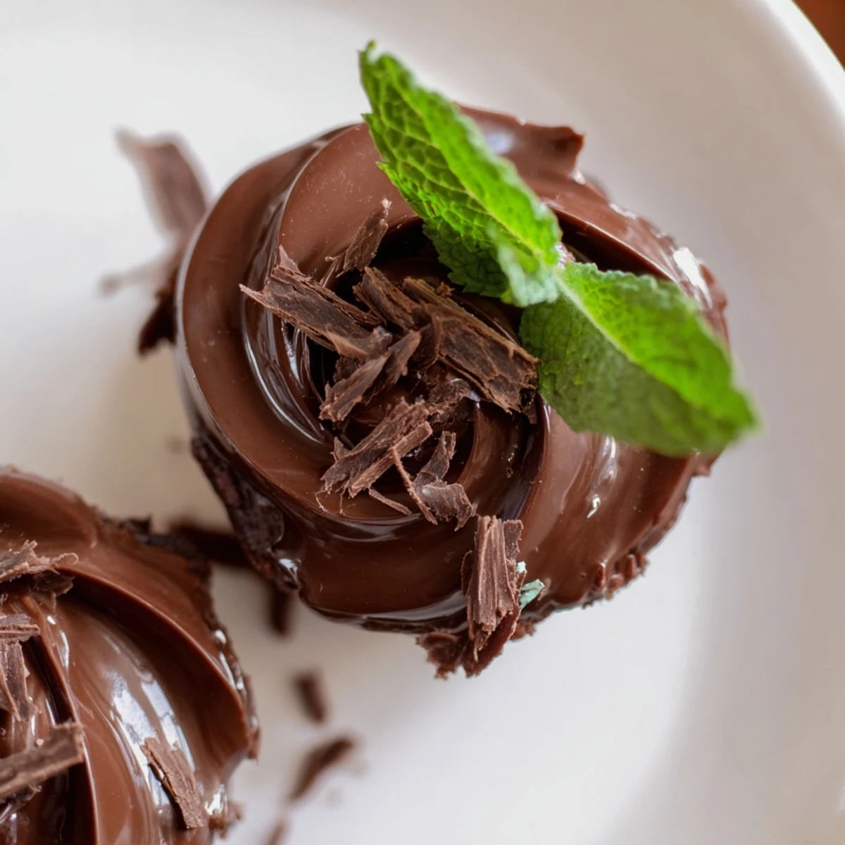 A close-up of Mint Brownie Bites showcasing fudgy texture and rich, silky chocolate ganache topping.