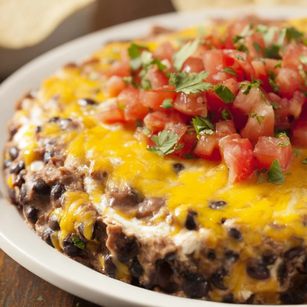 Golden, melted cheddar cheese blankets this warm, bubbly Bean Dip, served with crisp tortilla chips for dipping.  