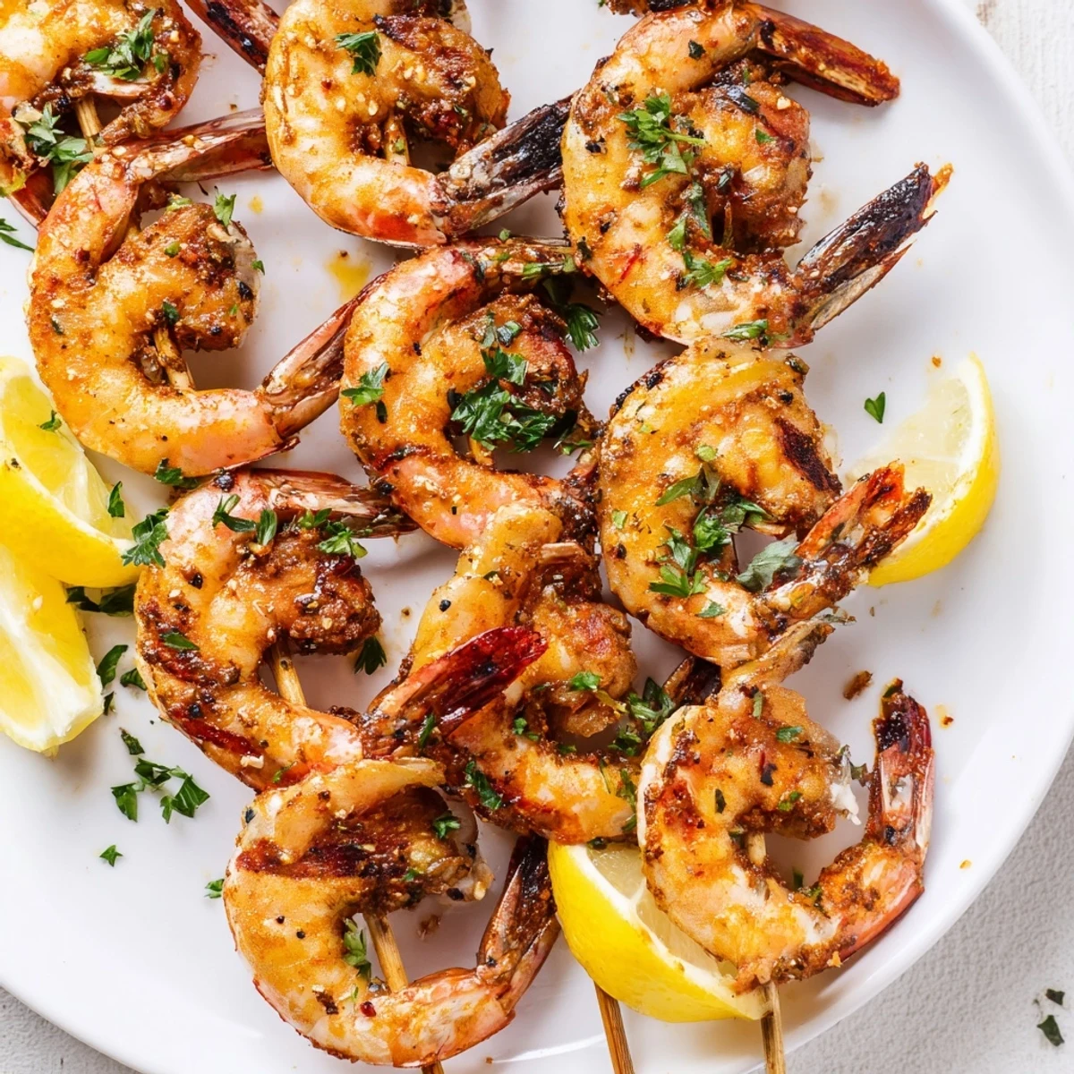Plump shrimp skewers marinated with smoky paprika and lemon zest, charred on the grill for a tender, citrusy bite.