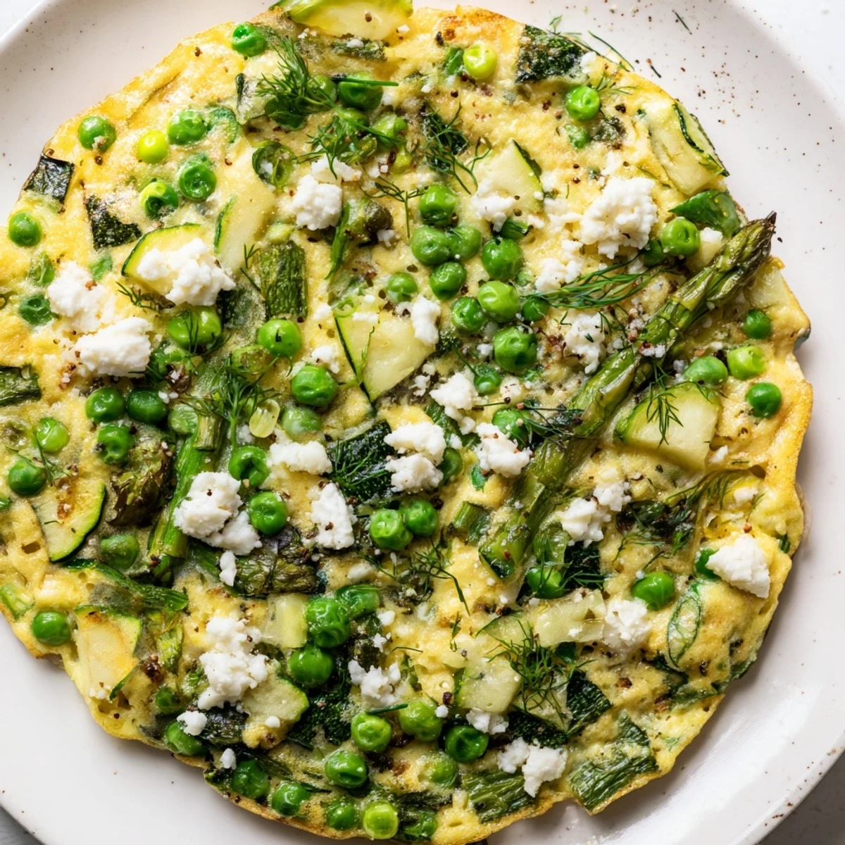 Savory Spring Vegetable Frittata with Herbs served warm, garnished with fresh chives and parsley, perfect for a vegetarian brunch.