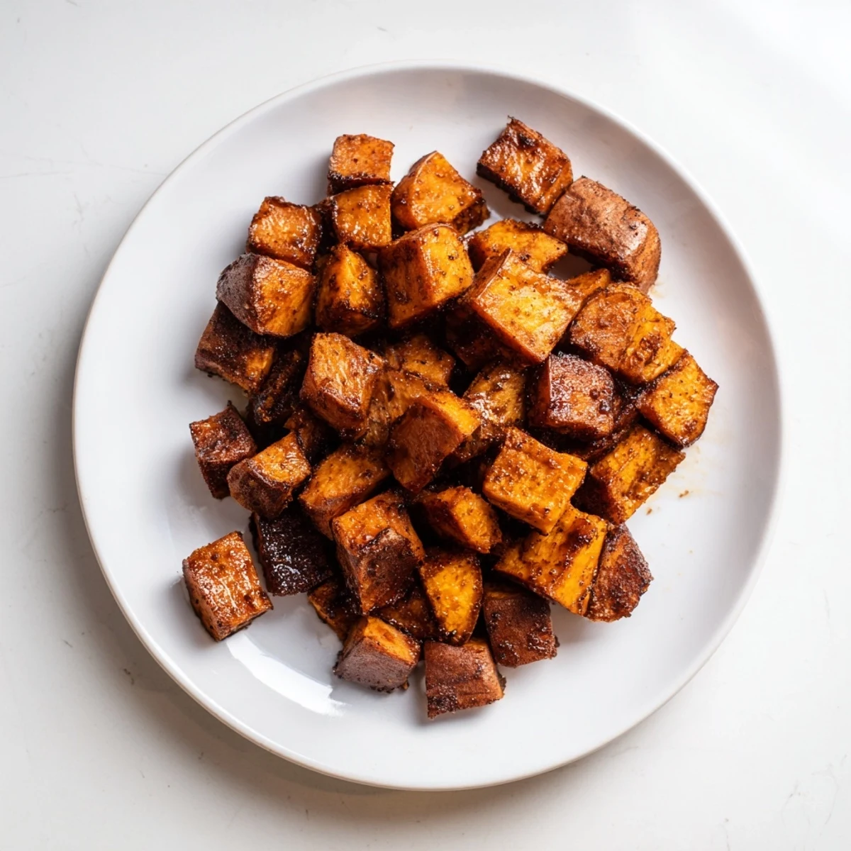 Roasted Sweet Potatoes with Cinnamon served warm beside a grilled chicken breast on a rustic dinner plate.
