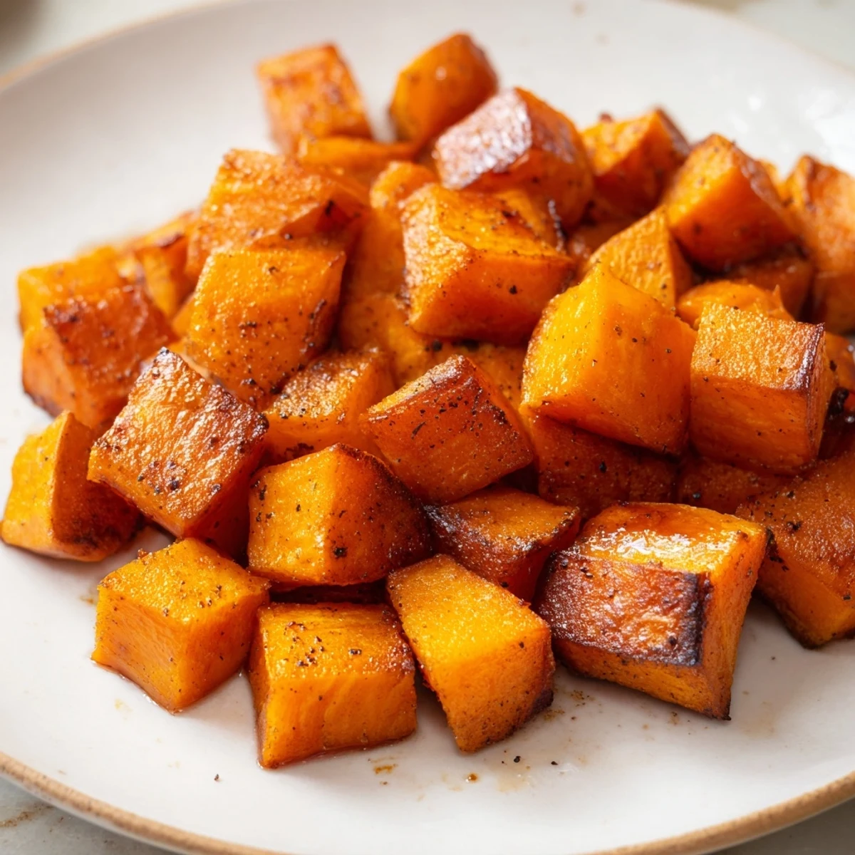 Savory Roasted Sweet Potatoes with Cinnamon garnished with fresh parsley, ready to be enjoyed as a cozy side dish.