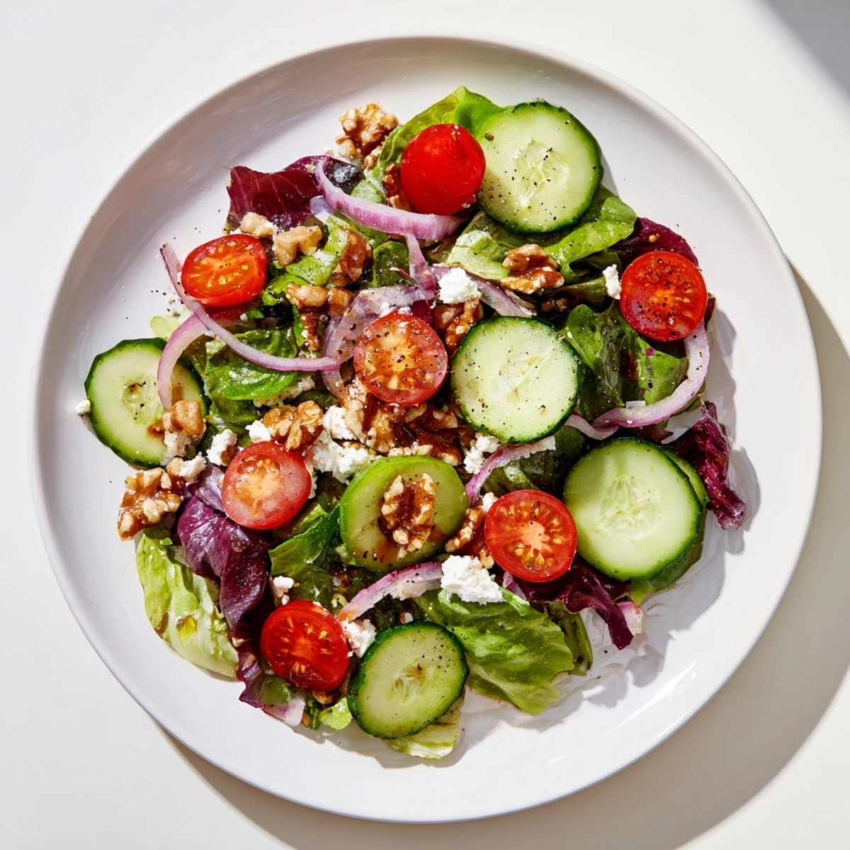 Serve the Spring Mix Salad with Vinaigrette alongside grilled chicken on a rustic wooden table.