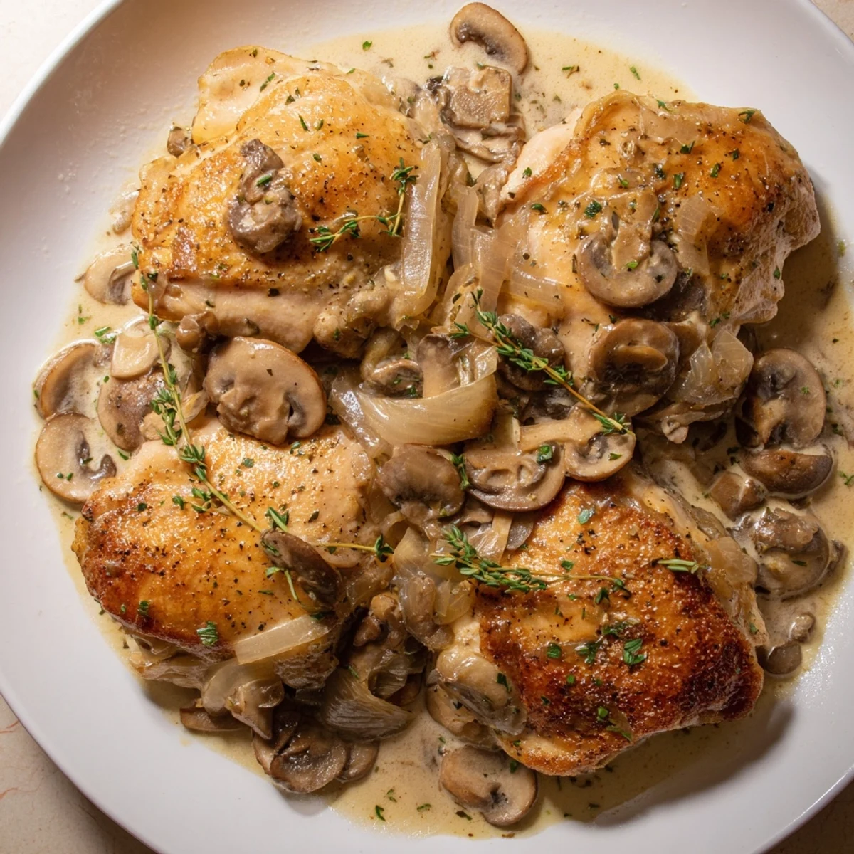 This comforting Creamy Mushroom Chicken Skillet pairs well with mashed potatoes and looks ready for a weeknight family dinner.