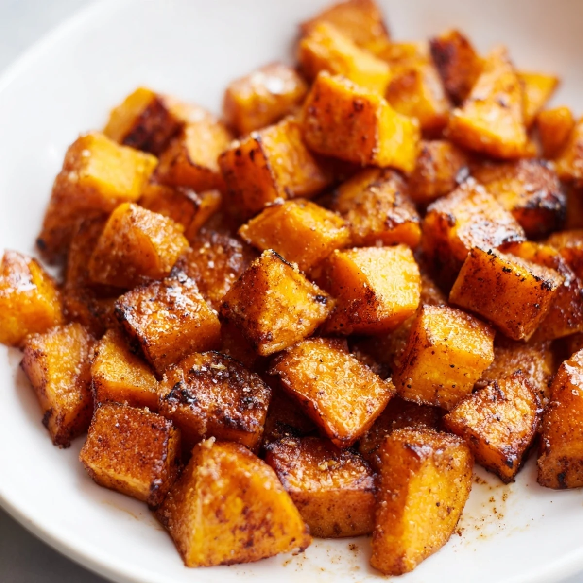 Roasted Sweet Potatoes with Cinnamon are beautifully caramelized on a baking sheet, ready to serve.  