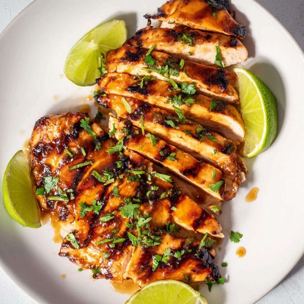 Sliced spicy honey lime chicken revealing juicy interior, served alongside fluffy white rice and colorful grilled vegetables for a balanced meal.