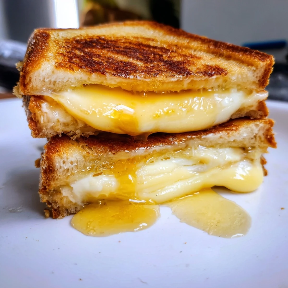 Buttery bread with gooey three-cheese filling and a honey glaze, perfect for a cozy lunch.