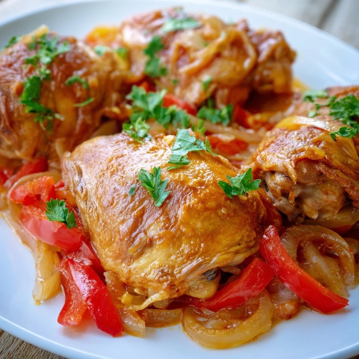 A close-up view of Catalina chicken fresh from the oven, garnished with parsley and served with rice.