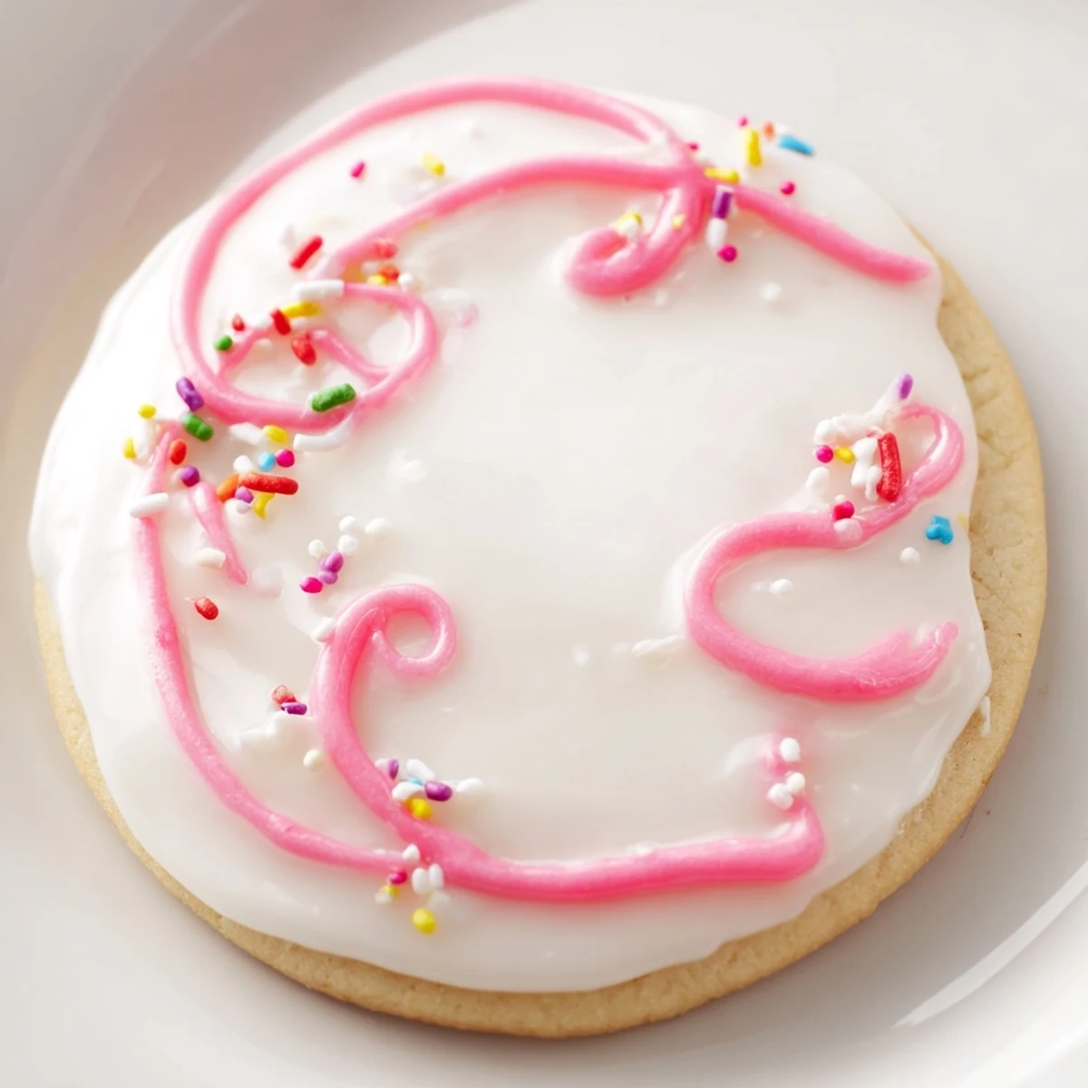 Smooth sugar cookie icing in a bowl with a whisk, ready to tint and pipe onto cooled cookies.