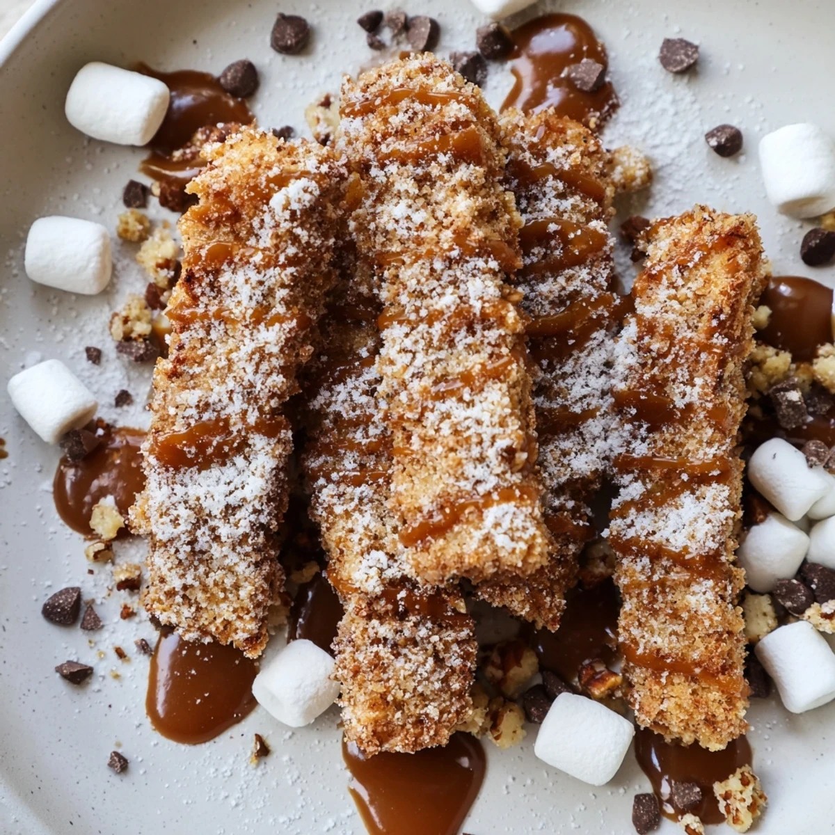 Delicious Salted Caramel Apple Fries Board arrangement ready to share at a party with powdered sugar dusting.