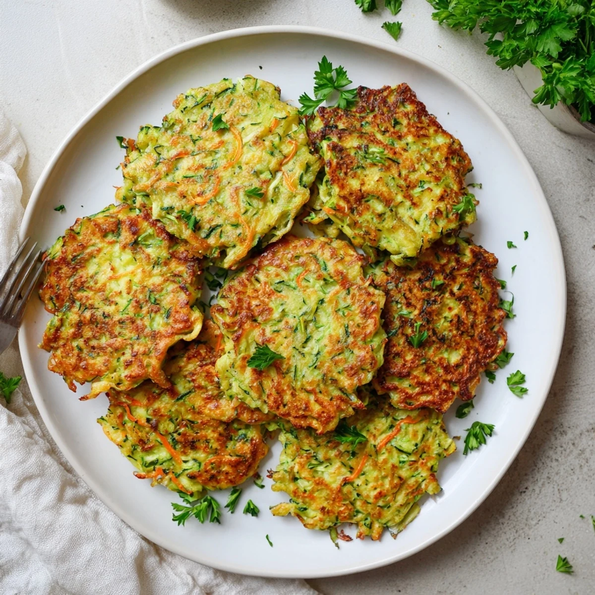 A close-up of Crispy Easy Zucchini Fritters showcasing their crunchy exterior and soft, cheesy center, perfect for a vegetarian appetizer.