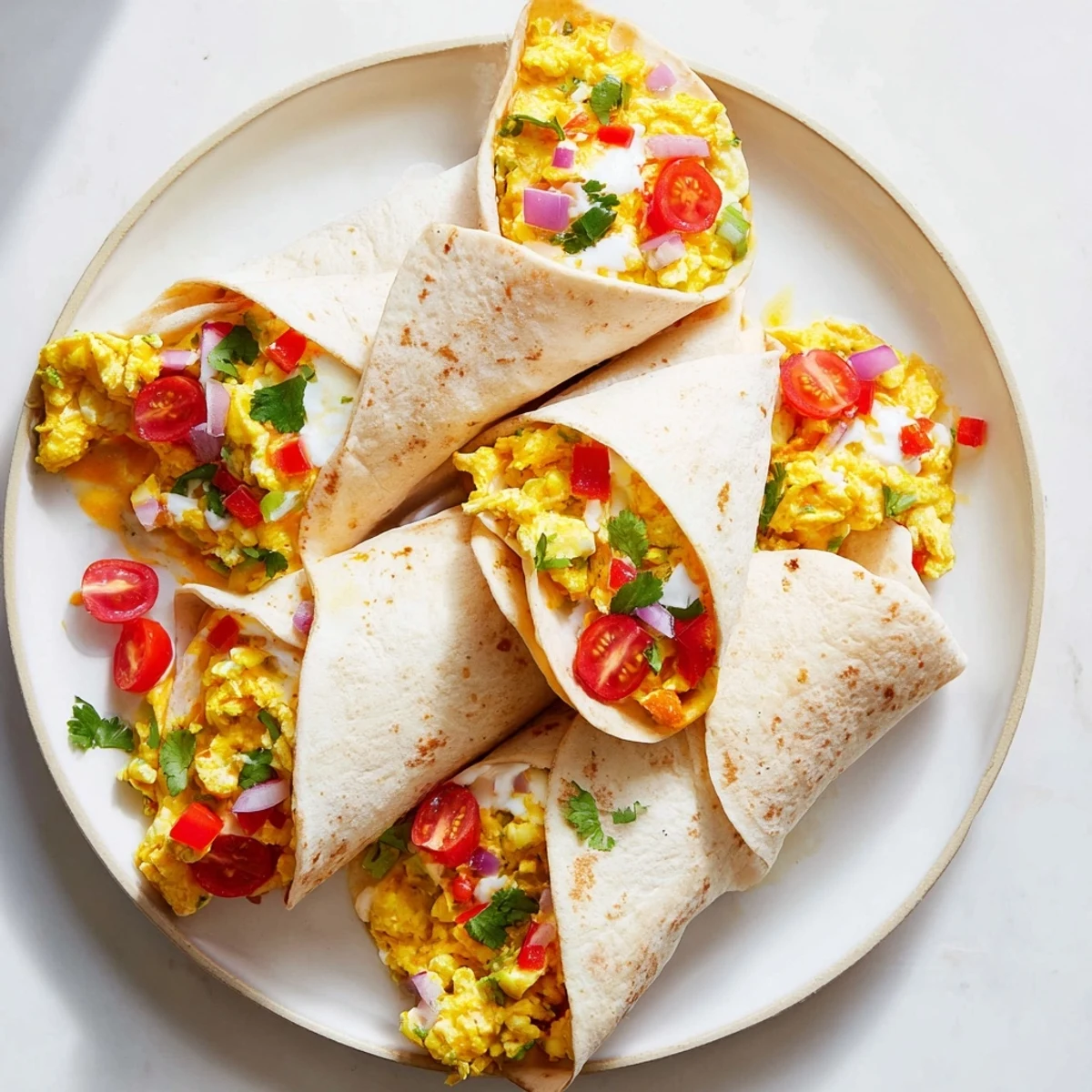 Golden Tex Mex Egg Tortilla Pockets held in a hand, revealing creamy eggs and black beans, perfect for a quick savory brunch.