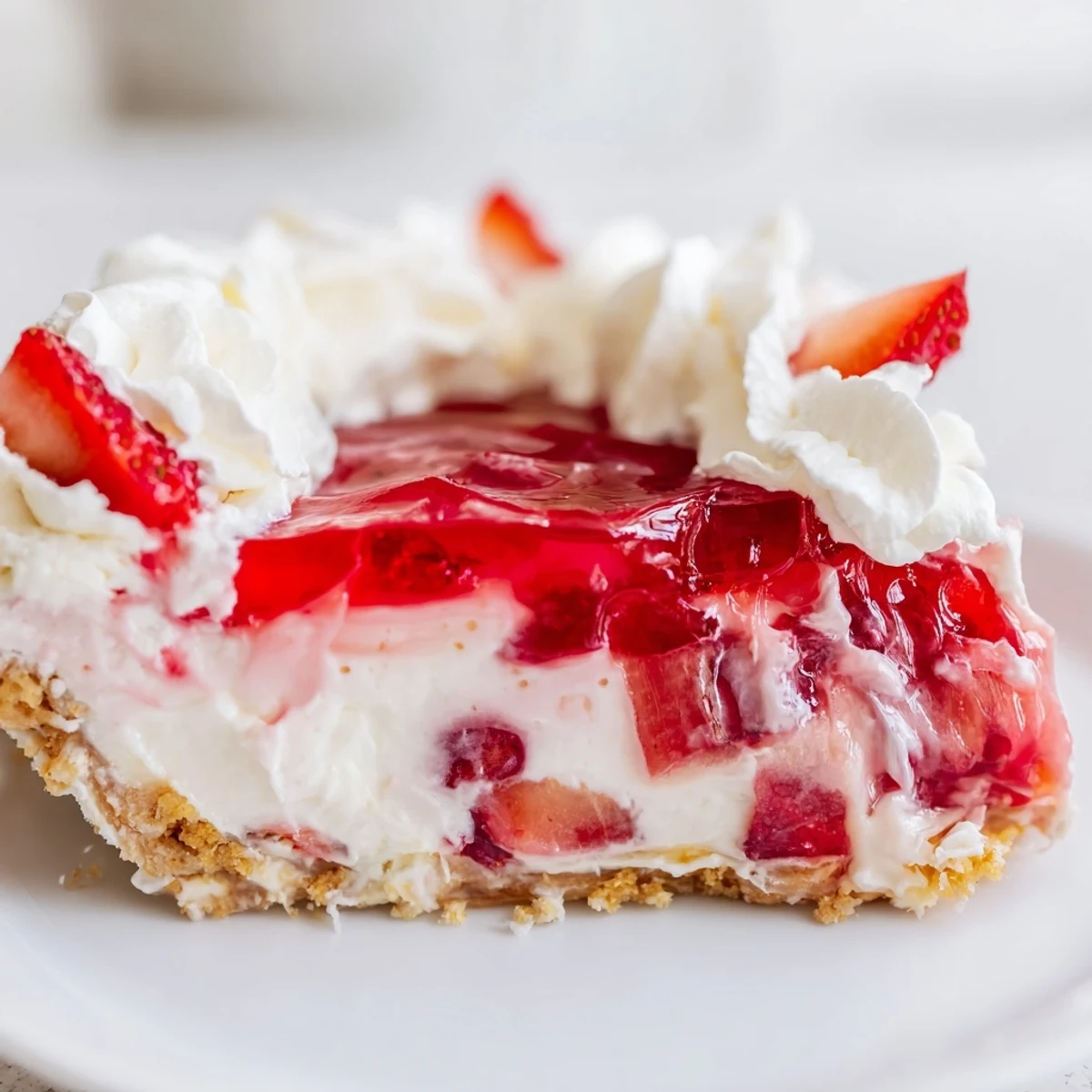 Fresh strawberries crown this festive Easter No Bake Jello Pie with pastel whipped cream swirls