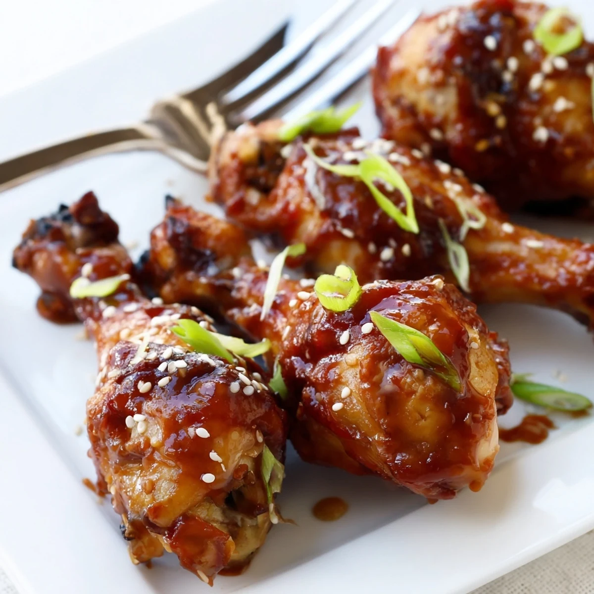 Juicy chicken drumsticks slow-cooked to perfection in sweet Asian glaze, sprinkled with white sesame seeds