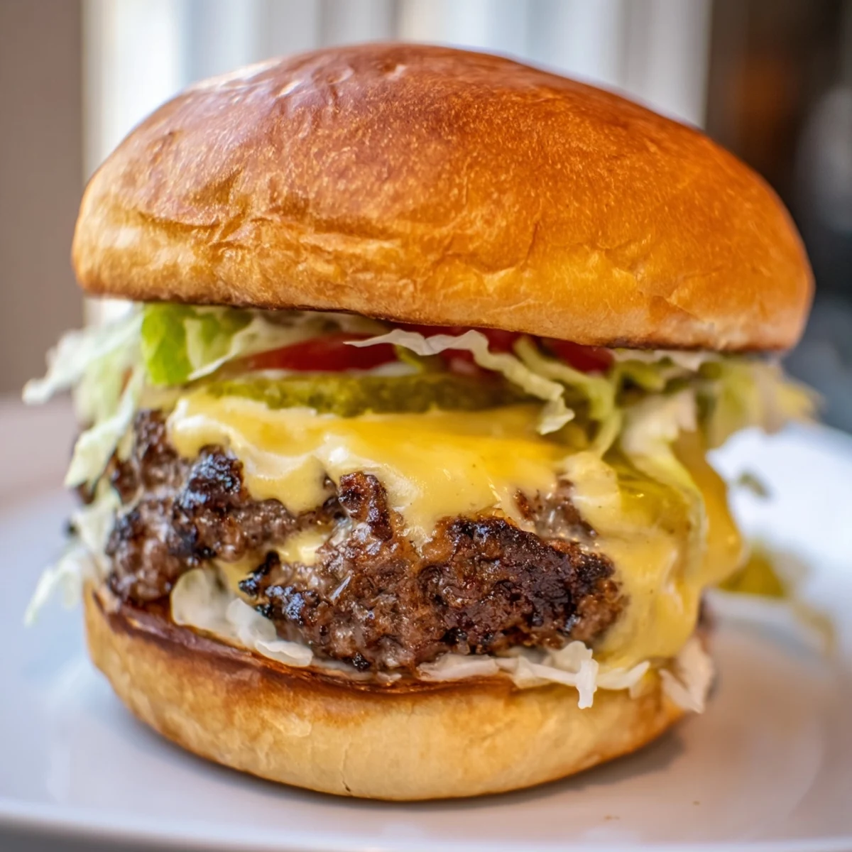 Classic American smash burger featuring thin beef patty with American cheese and crisp lettuce