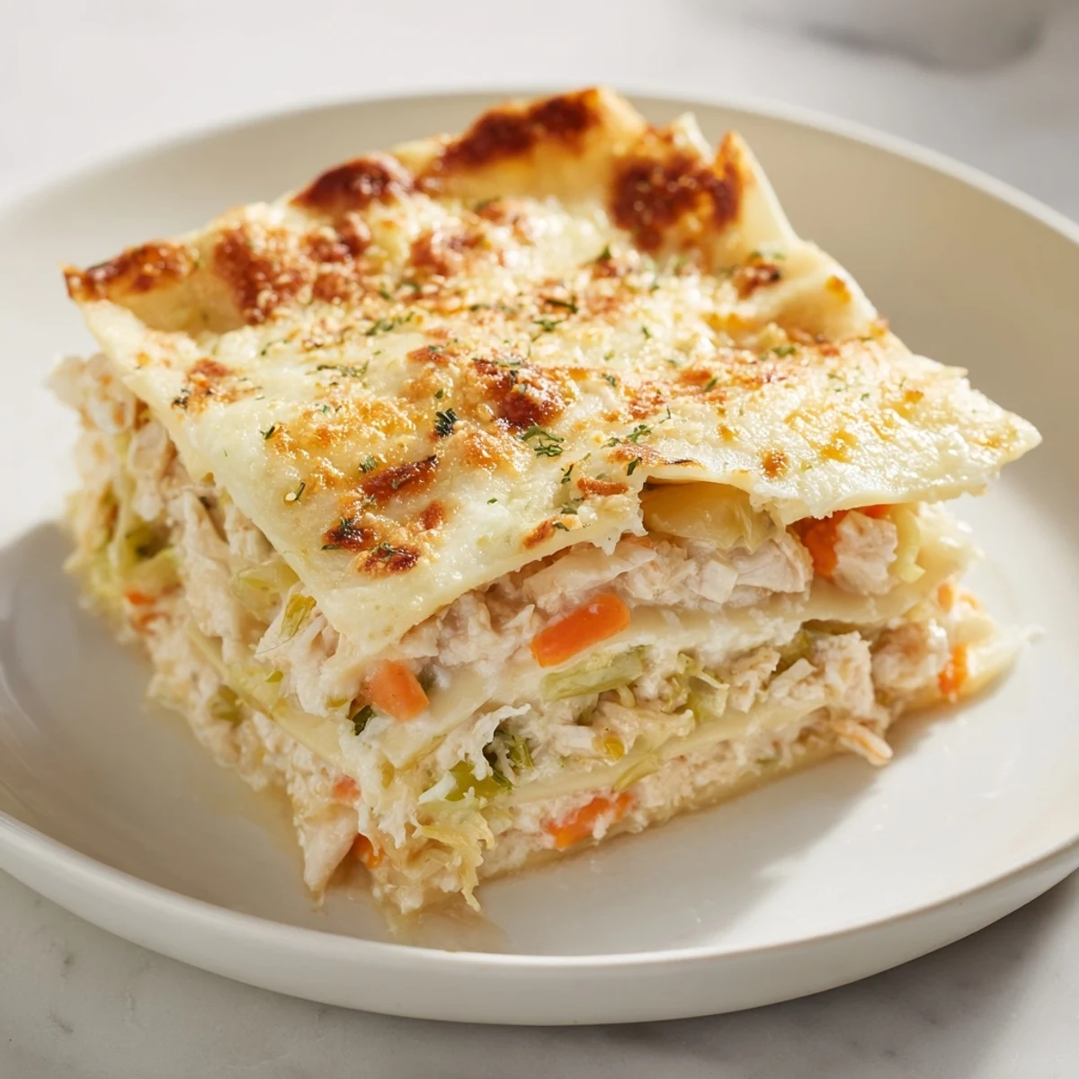 Fusion shrimp dumpling lasagna squares featuring savory shrimp filling between delicate dumpling wrappers