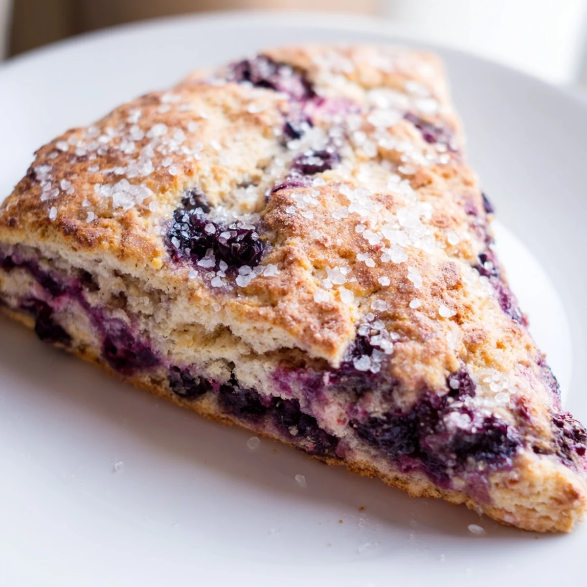 Freshly baked Vietnamese cinnamon blueberry scones brushed with cream and sprinkled with coarse sugar