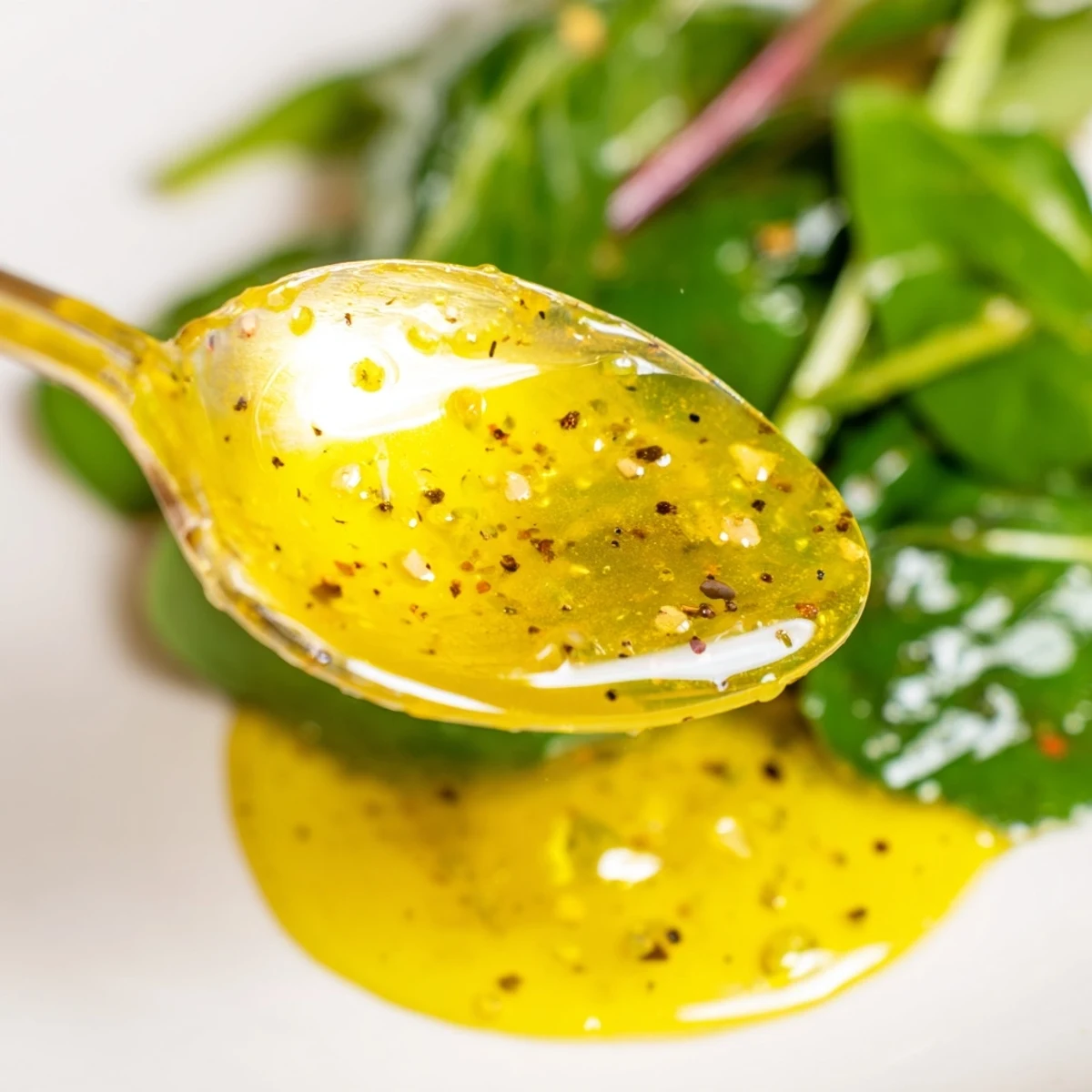 Smooth emulsified honey lemon vinaigrette served in a glass jar with fresh lemon wedges