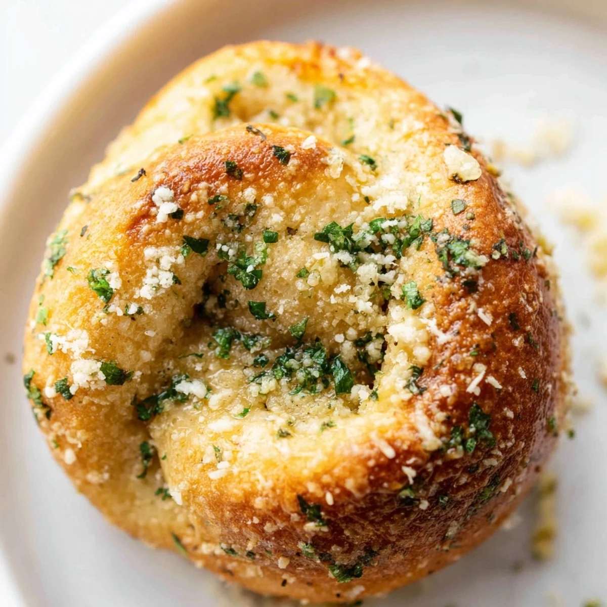 Golden gluten-free garlic knots brushed with melted butter and fresh parsley, arranged on a rustic baking sheet