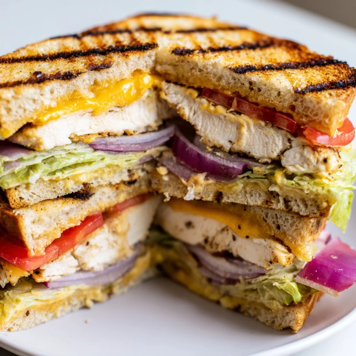 Mouthwatering grilled chicken breast topped with melted cheddar cheese and tangy sauce inside a warm toasted roll