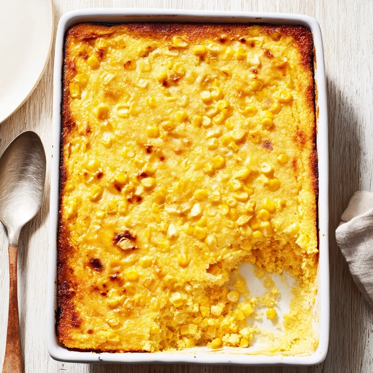 Creamy honey glazed corn casserole fresh from the oven showcasing a golden brown crust with melted cheddar