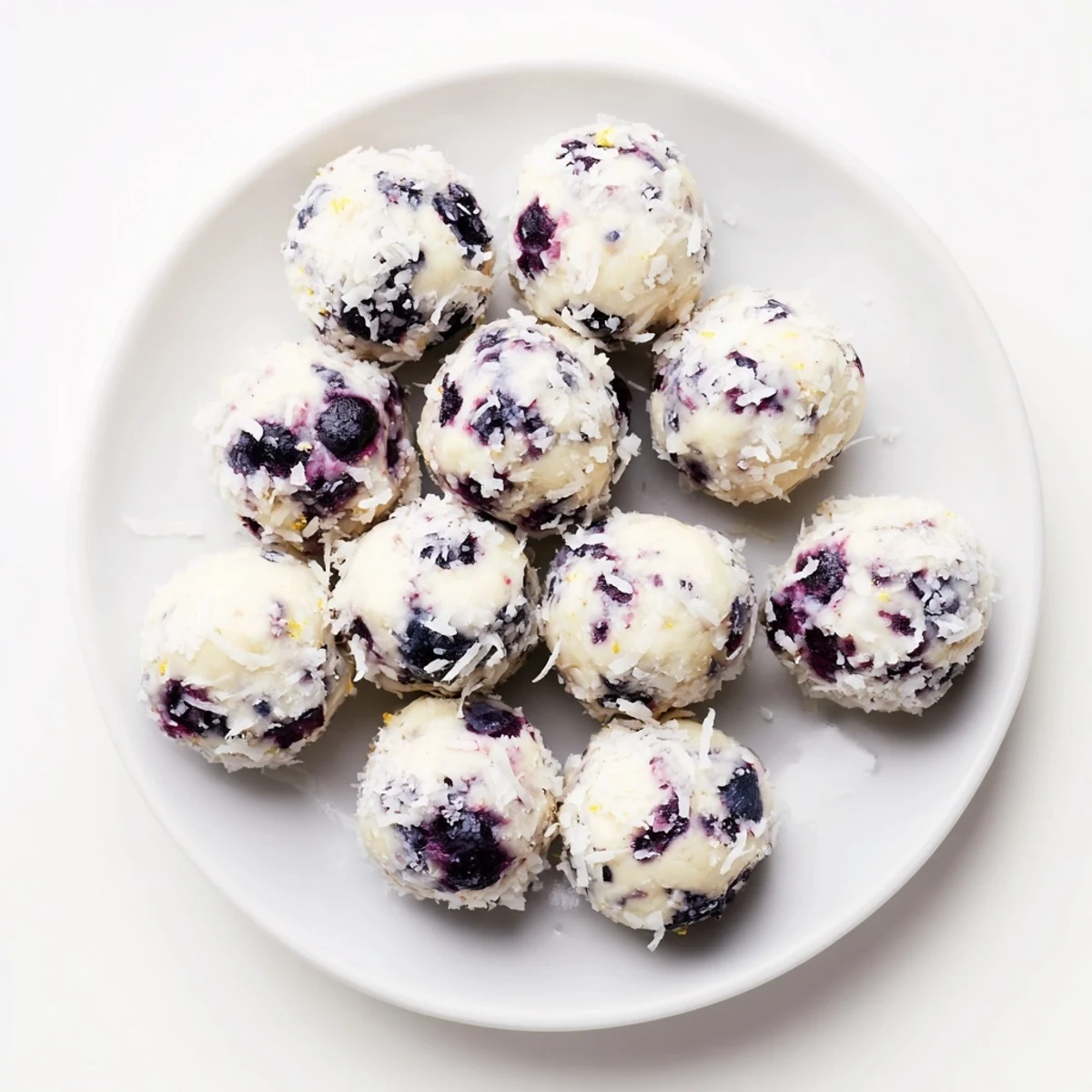 Fresh blueberry cheesecake protein bites arranged on parchment paper for healthy snacking