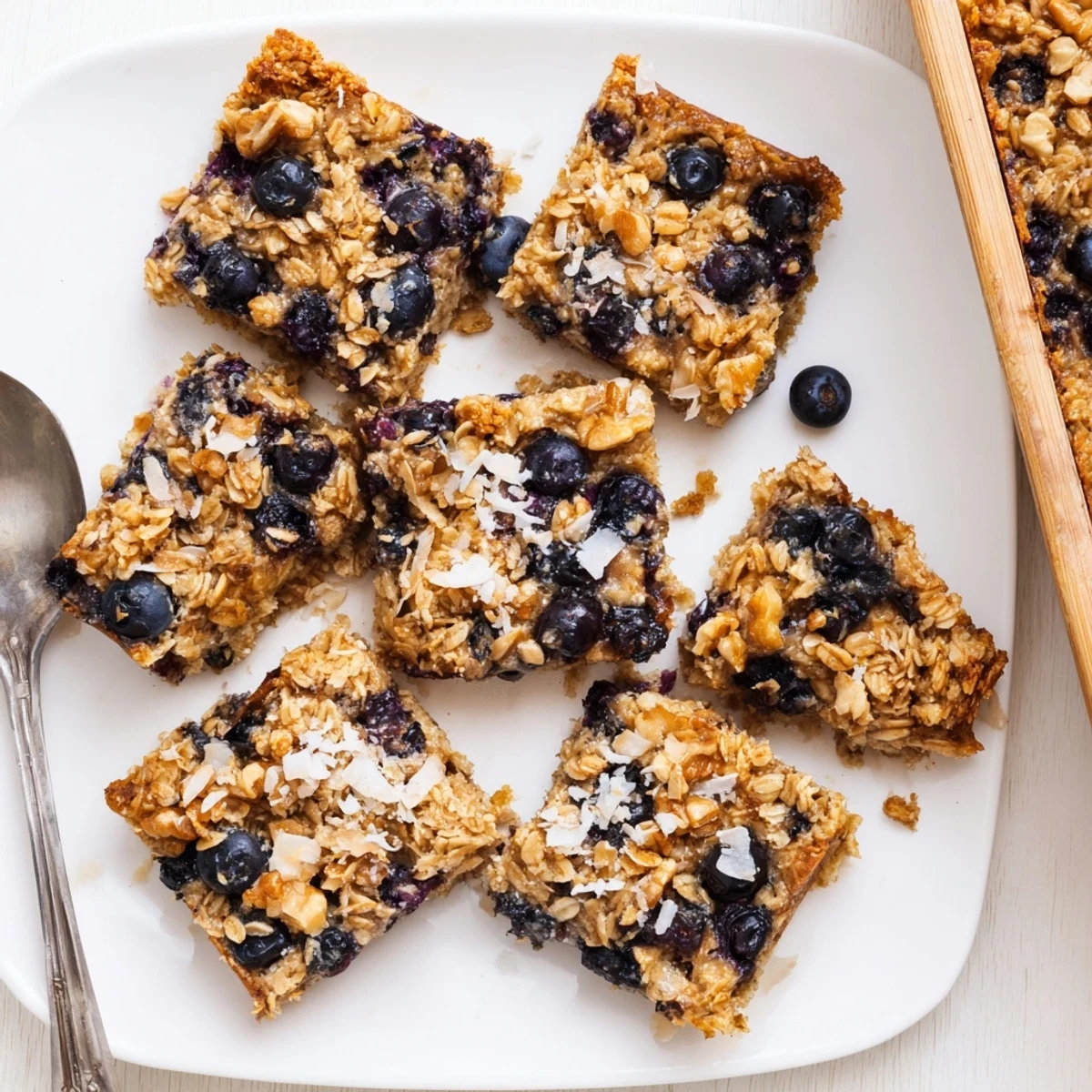 Golden lemon blueberry baked oatmeal with juicy berries and a sugary crust topping