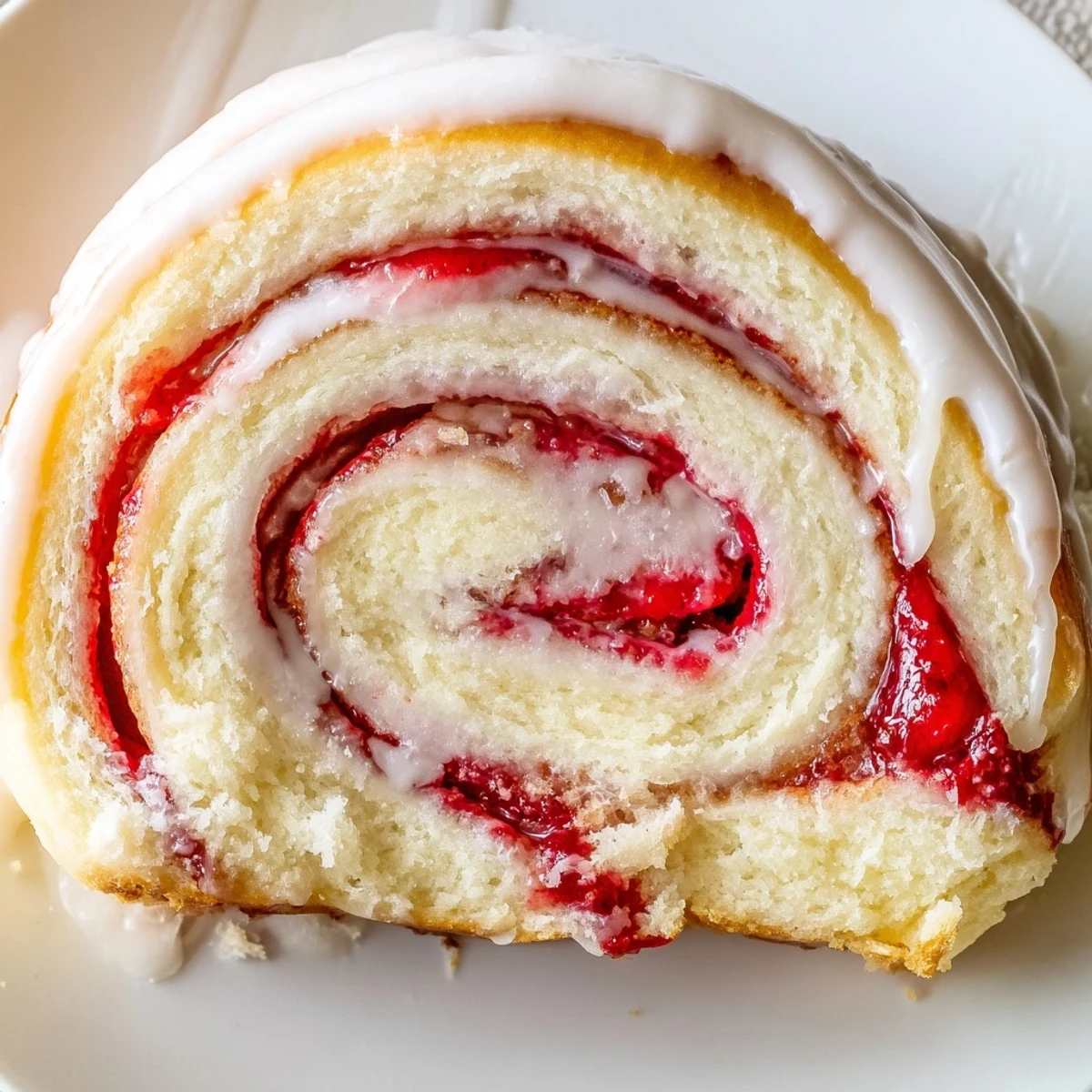 Soft baked rolls swirled with creamy cheesecake filling and bright red fresh strawberry layers