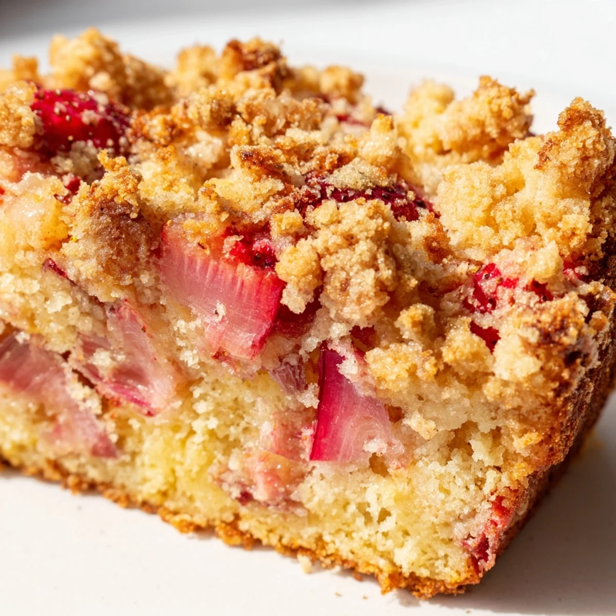 Vibrant rhubarb and strawberry Ultimate Spring Baking Treat drizzled with sweet lemon glaze