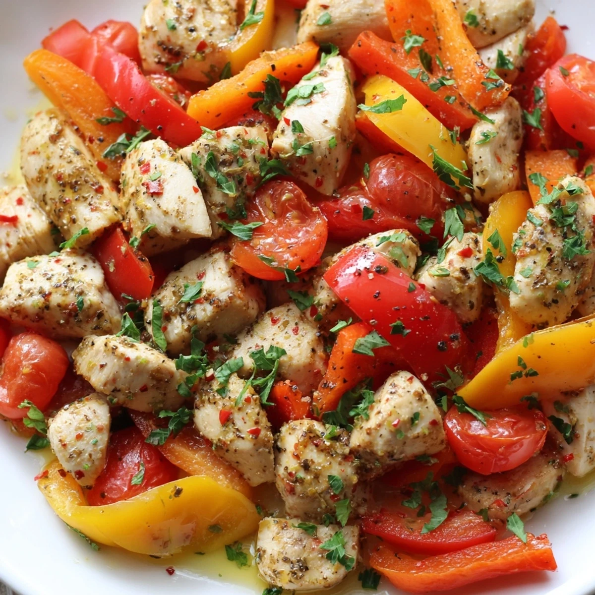 Quick flavorful one pan dish served hot from a skillet with fresh parsley