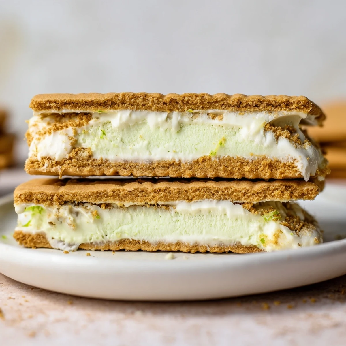 Key Lime Pie Ice Cream Sandwiches with tangy lime filling and crisp graham cookies