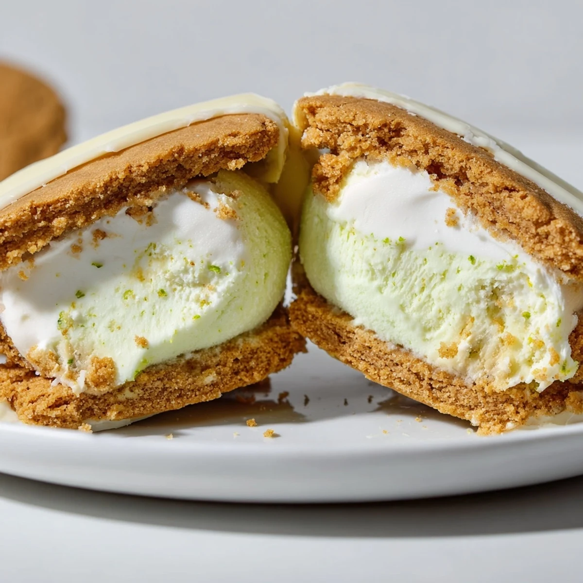 Handheld Key Lime Pie Ice Cream Sandwiches, frozen discs between golden graham cookies