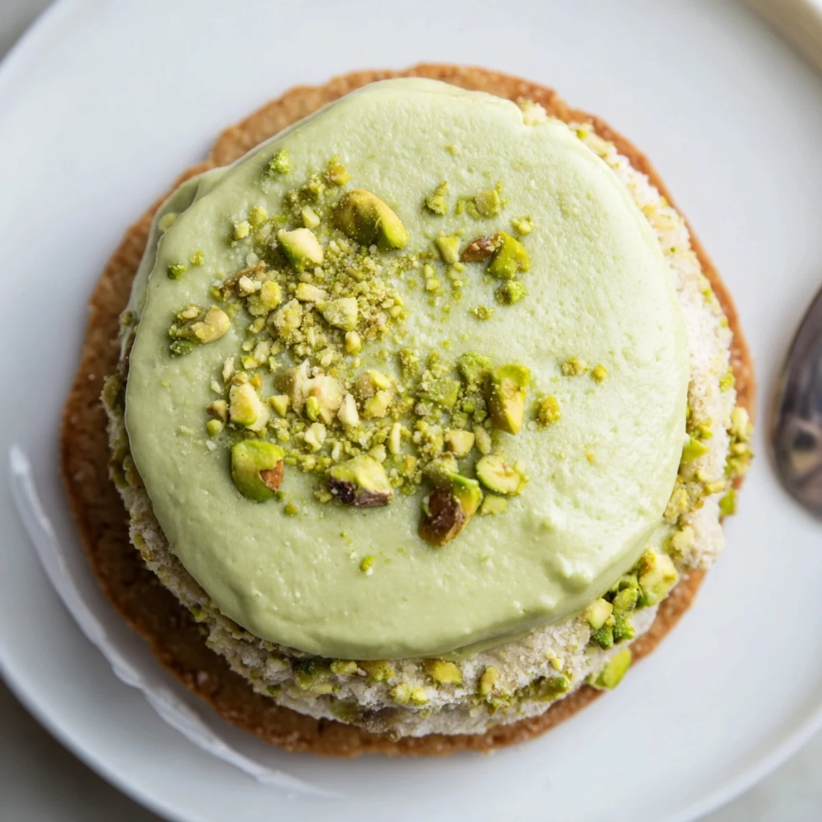 Warm Pistachio Cream Cookies Recipe on plate, soft centers, chopped pistachio edges
