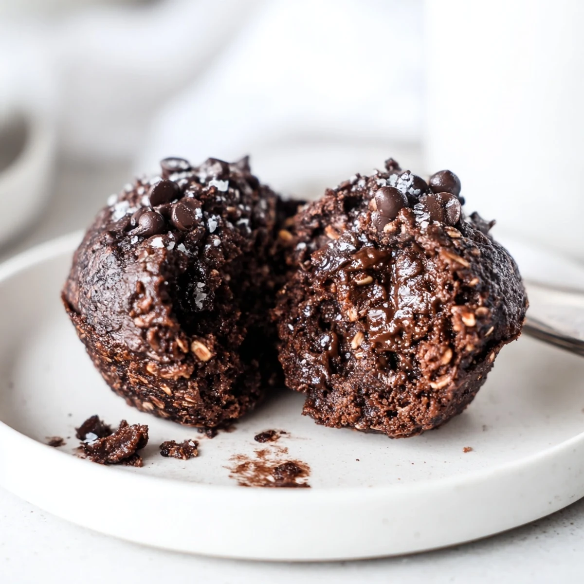 Brownie Protein Bites arranged on parchment, fudgy centers and chocolate chips