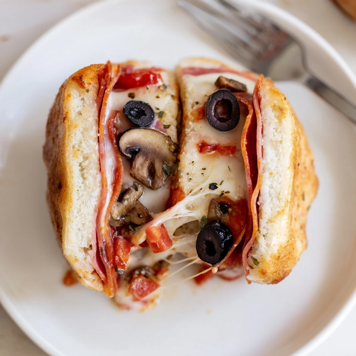 Buttery-brushed Pie Iron Pizza Pockets, melty mozzarella and zesty herbs, camping-ready.