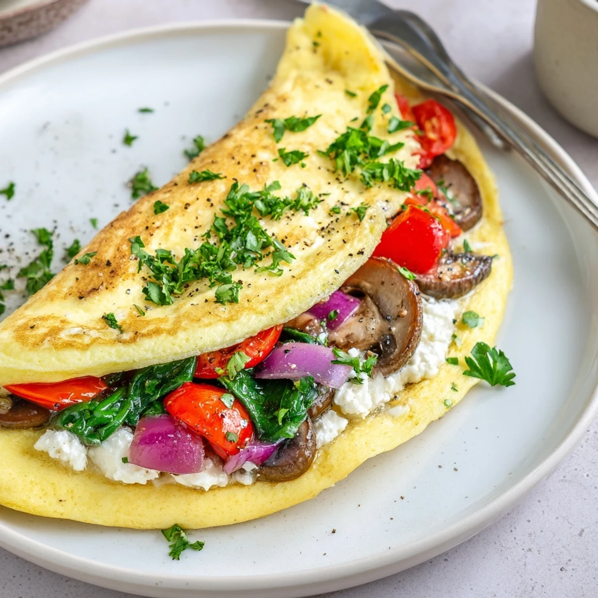 Serve Egg White Omelette with Vegetables alongside whole-grain toast for breakfast