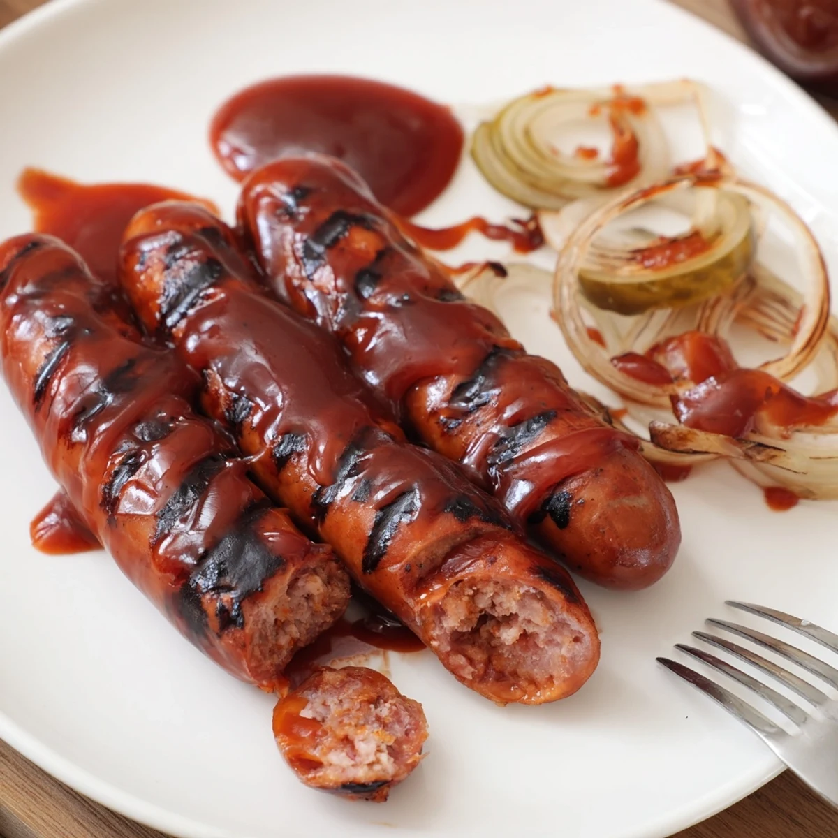 Sizzling charcoal aroma, juicy seared sausages plated for sharing in this BBQ Sausage Recipe