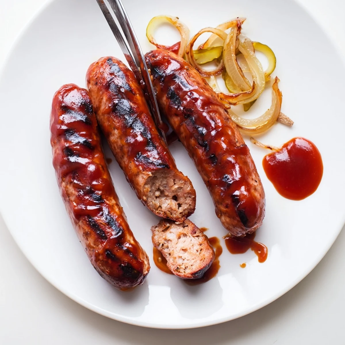 Caramelized edges and sticky glaze top buns in the BBQ Sausage Recipe