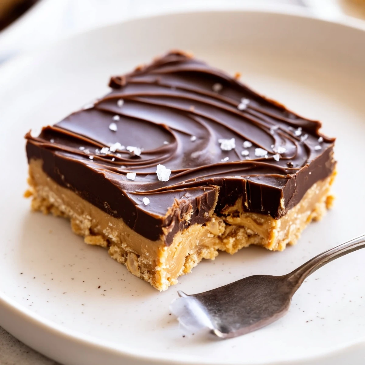 No Bake Peanut Butter Bars chilled, glossy chocolate topping, creamy peanut base.
