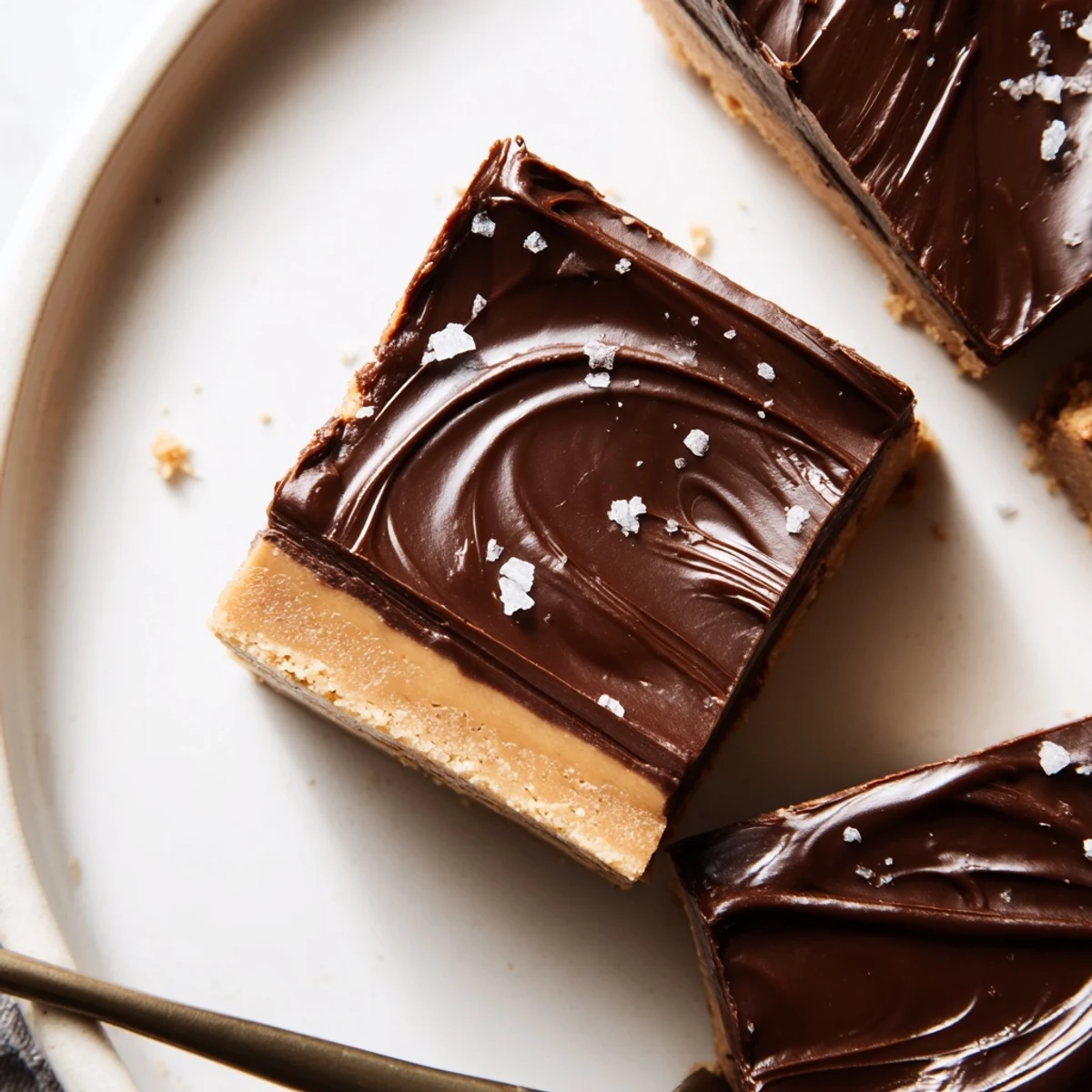 Hands lifting No Bake Peanut Butter Bars over parchment, rich nutty aroma.