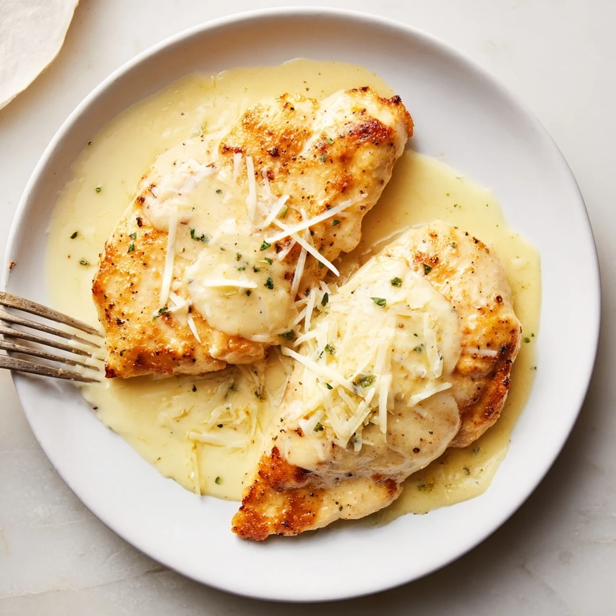 Weeknight Chicken With Cheese Sauce served alongside steamed broccoli, warm and comforting