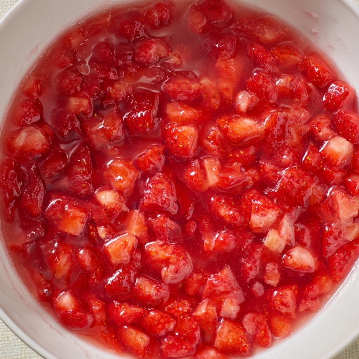 Stirred-warm Strawberry Cake Filling Recipe steaming slightly, sweet-tart berries and syrupy sheen