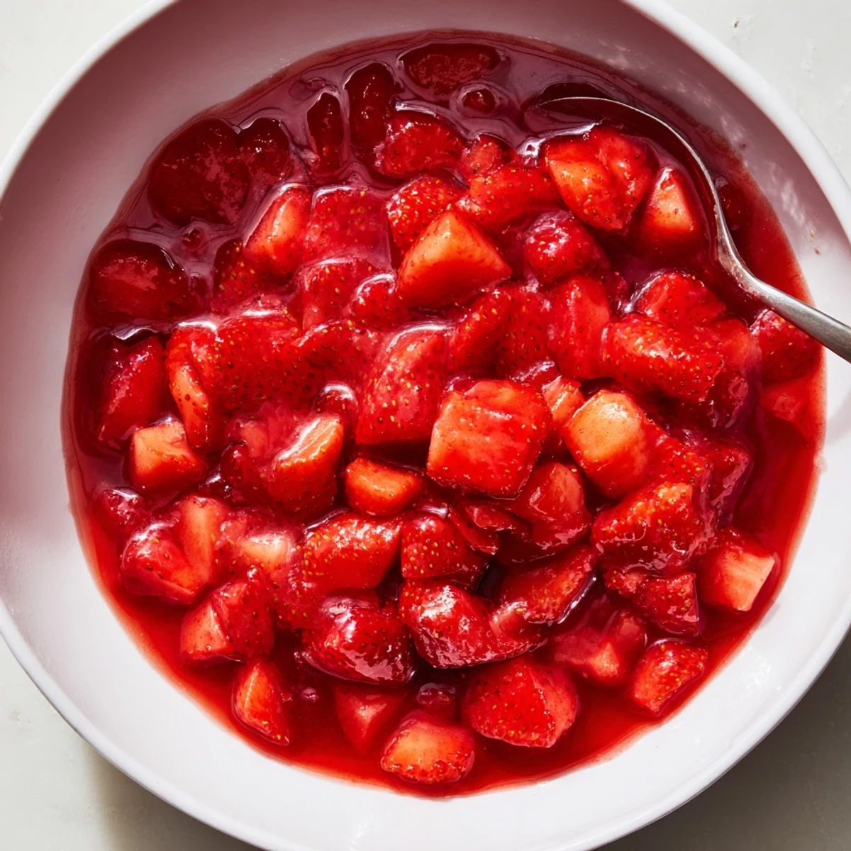 Homemade Strawberry Cake Filling Recipe thickened, bright red chunks, perfect for layering